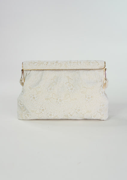 Vintage Ivory Beaded Evening Bag