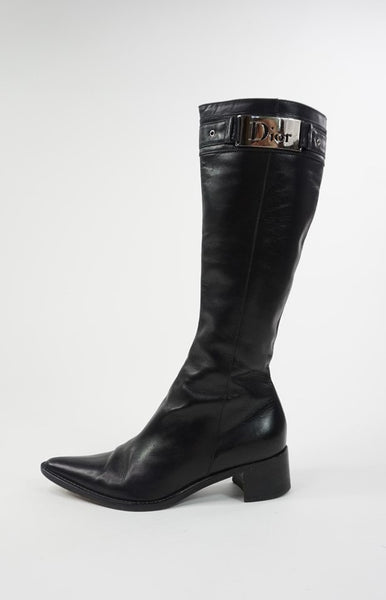 Christian Dior Black Pointed-Toe Flat Boots