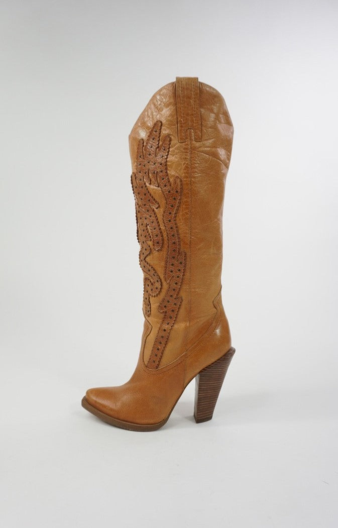 Cognac Leather Cowboy Boots
