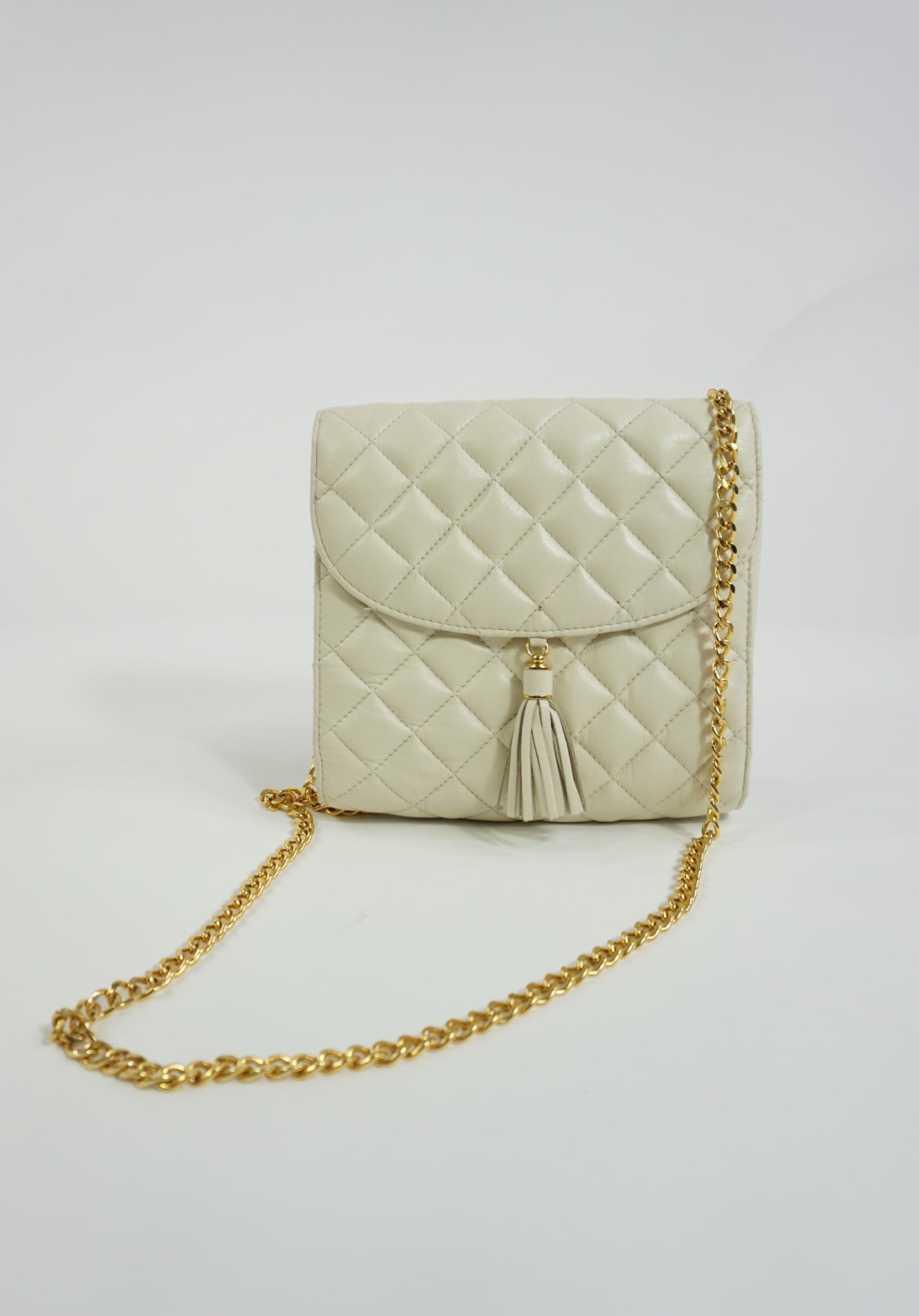 Ivory Quilted Leather Crossbody Bag