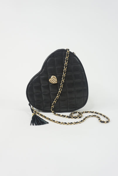 Black Quilted Heart-Shaped Crossbody