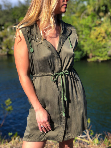 Olive Cargo Vest Duster/Dress