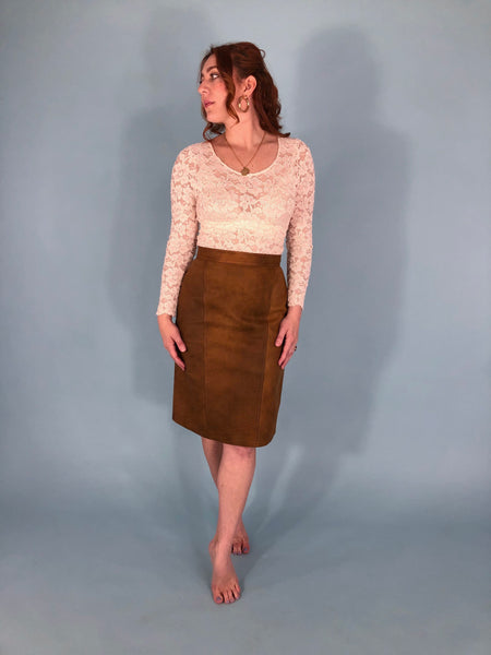 Vintage Brown Leather Pencil Skirt