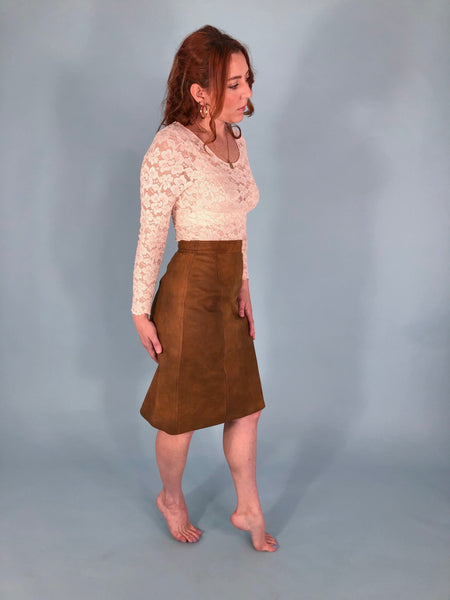 Vintage Brown Leather Pencil Skirt